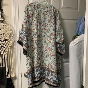 Floral Kimono with Blue and Black Accents